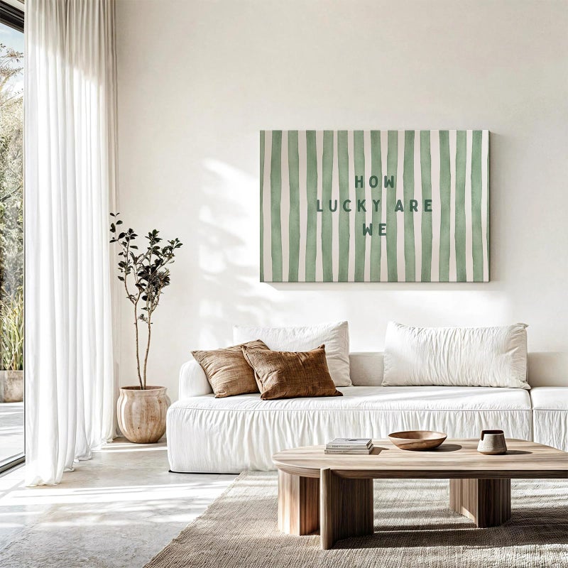 SHEWANT ART Framed Trendy Wall Art How Lucky are We Positive Quote Inspirational Canvas Print Green Preppy Wall Art Minimalist Girly Aesthetic Room Decor for Bedroom Office Apartment Dorm 24x16 inch Ready to Hang - Image 4