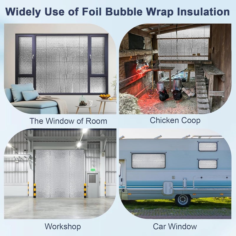 DGSL Double Reflective Bubble Foil Insulation Foam, 23.6 in X 10 FT Aluminum Foil Thermal Insulation Radiant Barrier for Window, Garage Door, RV, Roof - Image 5