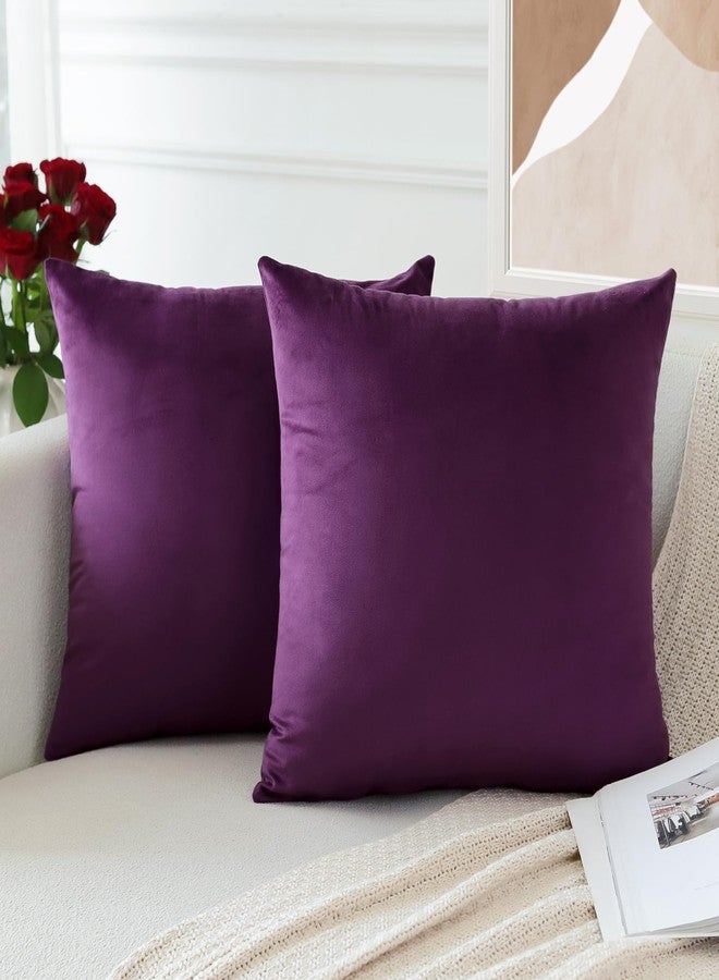 Otostar حزمة OTOSTAR من 2 أغطية وسائد زخرفية ناعمة من المخمل 18 × 18 بوصة مربع صلب غطاء وسادة للكنبة ديكور منزلي لأغطية الوسائد للكنبة غرفة النوم غرفة المعيشة (باذنجاني أرجواني) - Image 4