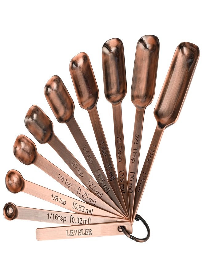 Kalsreui Measuring Cups and Spoons Set, Copper Measuring Cups and Spoons Set 17, Stainless Steel Measuring Cups and Spoons set, Metal 7 Measuring Cups and 9 Measuring Spoons with 1 Leveler for Kitchen - Image 3