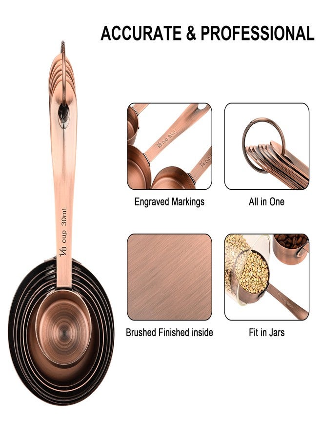 Kalsreui Measuring Cups and Spoons Set, Copper Measuring Cups and Spoons Set 17, Stainless Steel Measuring Cups and Spoons set, Metal 7 Measuring Cups and 9 Measuring Spoons with 1 Leveler for Kitchen - Image 5