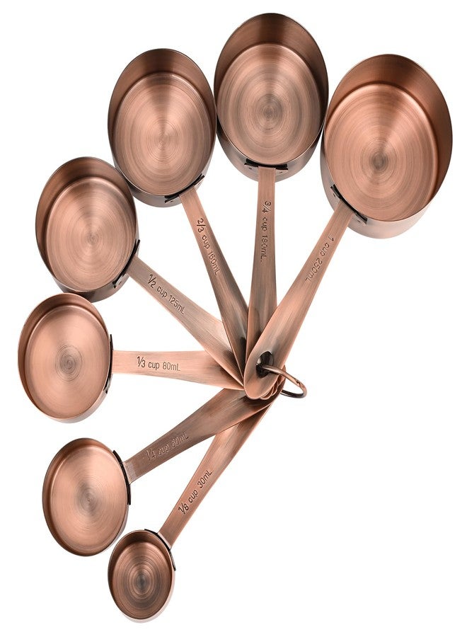 Kalsreui Measuring Cups and Spoons Set, Copper Measuring Cups and Spoons Set 17, Stainless Steel Measuring Cups and Spoons set, Metal 7 Measuring Cups and 9 Measuring Spoons with 1 Leveler for Kitchen - Image 2