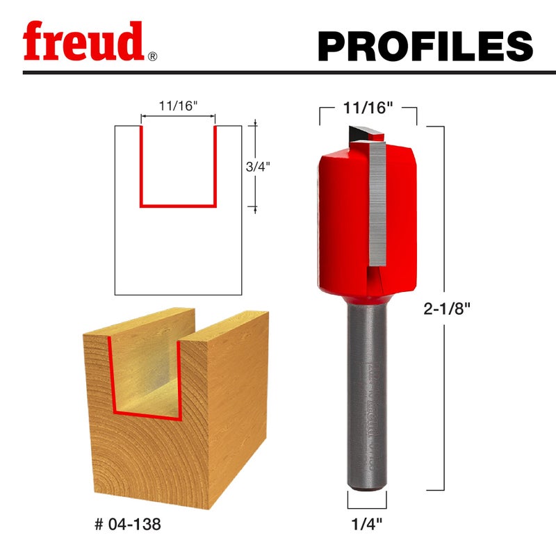 Freud 04-138: 11/16" (Dia.) Double Flute Straight Bit with 1/4" Shank - Image 2