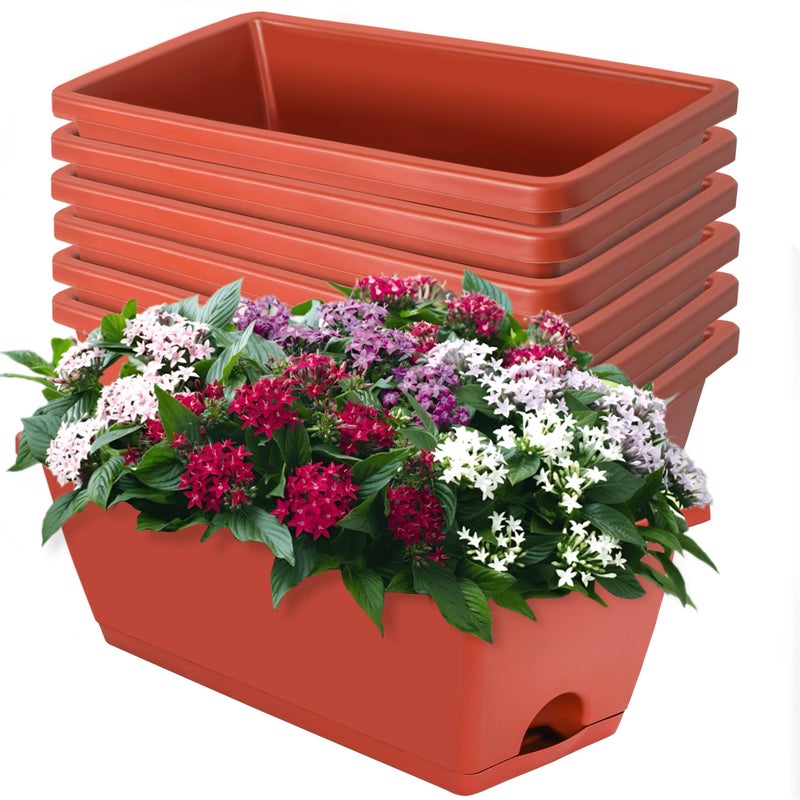 LOCONHA Window Box Planter, 7 Pack Plastic Vegetable Flower Planters Boxes 17 Inches Rectangular Flower Pots with Saucers for Indoor Outdoor Garden, Patio, Home Decor - Image 1