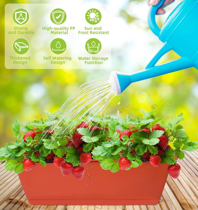 LOCONHA Window Box Planter, 7 Pack Plastic Vegetable Flower Planters Boxes 17 Inches Rectangular Flower Pots with Saucers for Indoor Outdoor Garden, Patio, Home Decor - Image 4