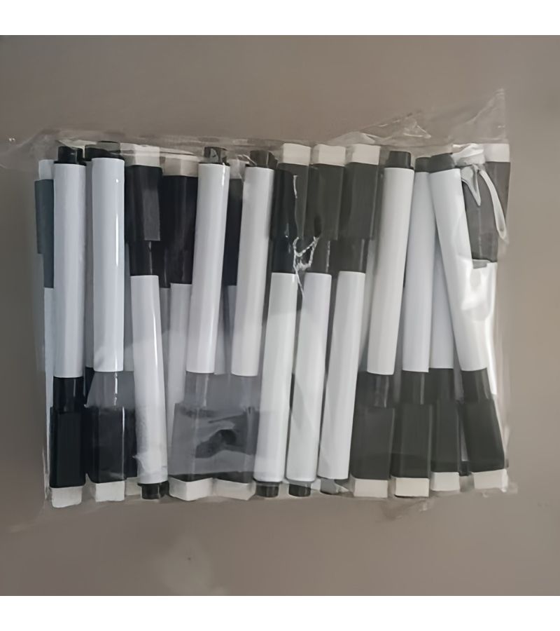 Set of 18 Black Fine Point Whiteboard Markers with Eraser Tips Washable - Image 3