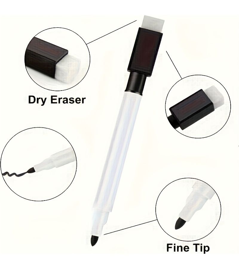 Set of 18 Black Fine Point Whiteboard Markers with Eraser Tips Washable - Image 4