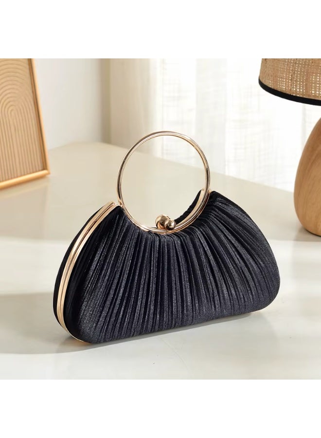 Just Pretty Corner Luxury Satin Pleated Evening Clutches for Women Black - Image 2