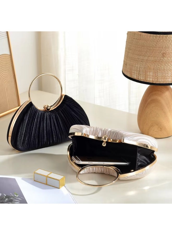Just Pretty Corner Luxury Satin Pleated Evening Clutches for Women Black - Image 3