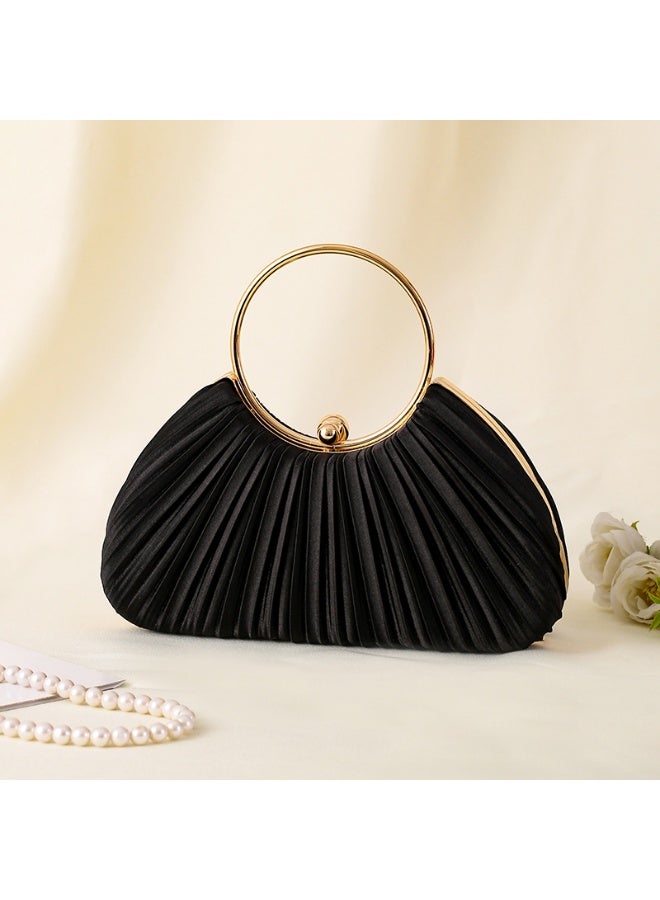 Just Pretty Corner Luxury Satin Pleated Evening Clutches for Women Black - Image 1