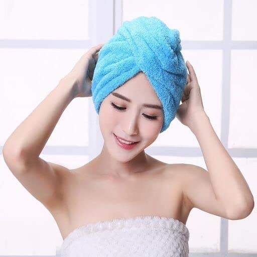 Trendegic Hair Towel Wraps Absorbent Soft Turban Quick Hair Drying Bathrobe Cap Magic Salon Head Towel for Women (1 Pc) (Blue) - Image 1