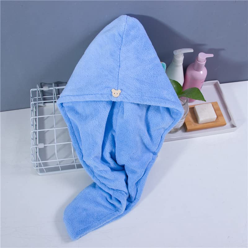 Trendegic Hair Towel Wraps Absorbent Soft Turban Quick Hair Drying Bathrobe Cap Magic Salon Head Towel for Women (1 Pc) (Blue) - Image 4