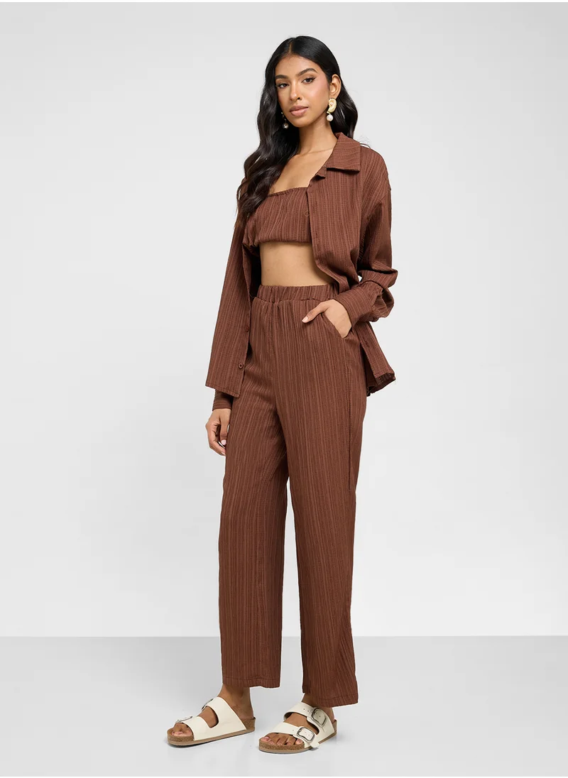 جينجر Plisse Button Down Shirt & Pant Set