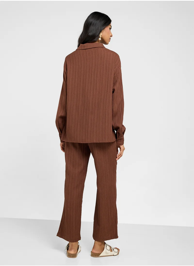 جينجر Plisse Button Down Shirt & Pant Set