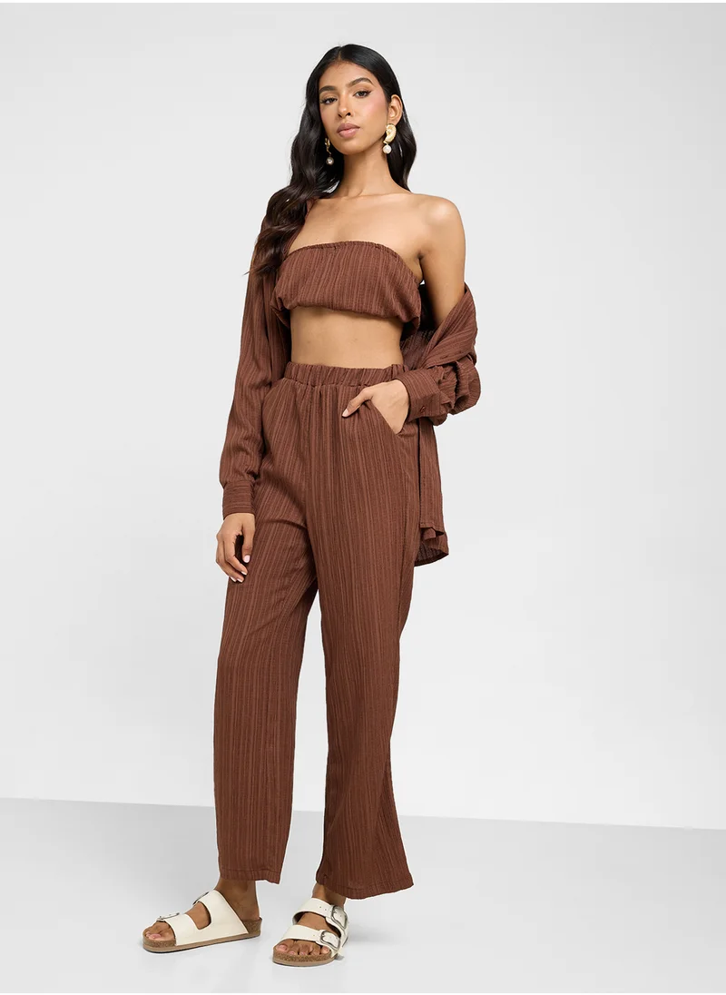 جينجر Plisse Button Down Shirt & Pant Set