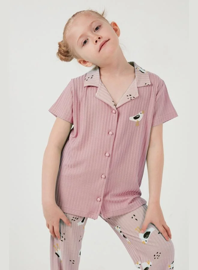 Lela Lela Printed Elastic Waist Shirt Collar Short Sleeve Pajama Set Girls PAJAMAS SET 6576001
