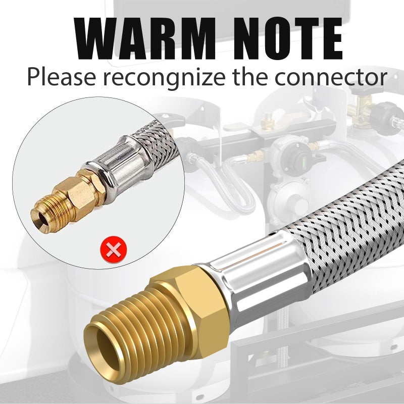 GardenNow 2 PCS RV Propane Hoses with Gauge, 24 Inch Stainless Steel Braided Camper Tank Hose, Rv lp Gas Hoses Connector for Standard Two-Stage Regulator, 40Lb 250PSI, 1/4" NPT /QCC1 Fittings - Image 5