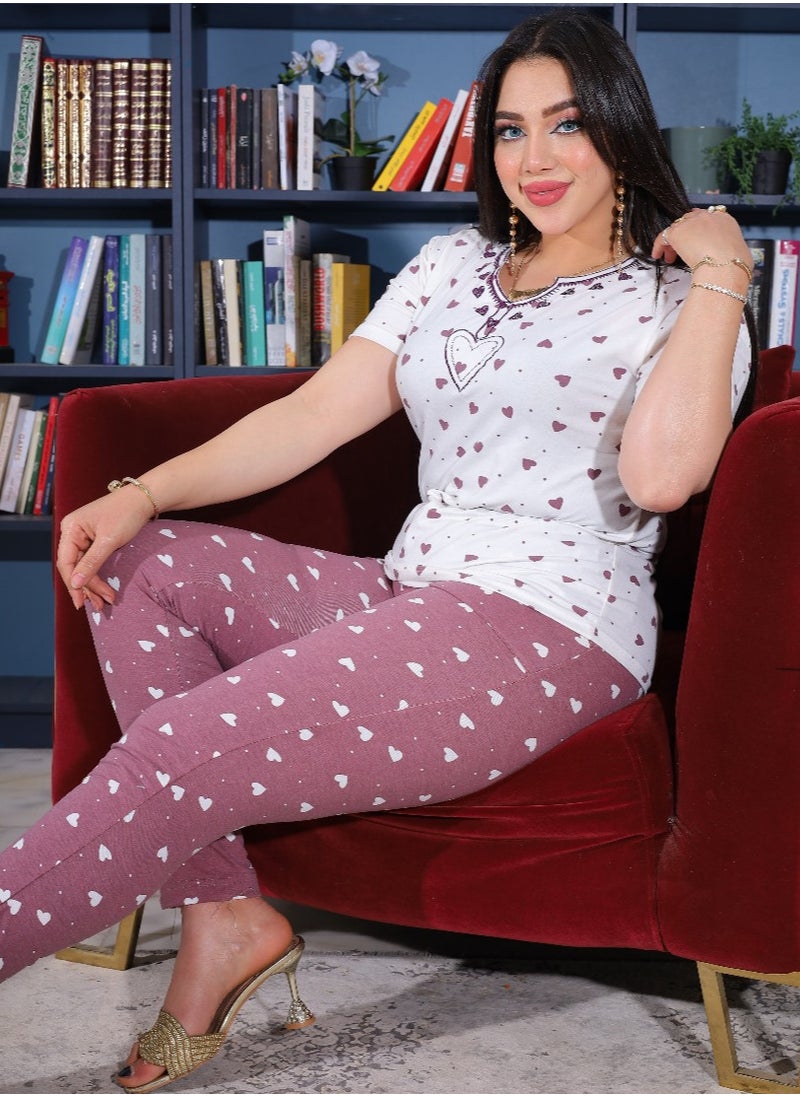 Star Tex - Womens Pajama Set - Pajamas for Women Summer - 2 Piece Pants and T-Shirt Embroidery Set - Different Graphic Patterns and Specially Designed for Comfort and Cooling in Sleep - Image 1