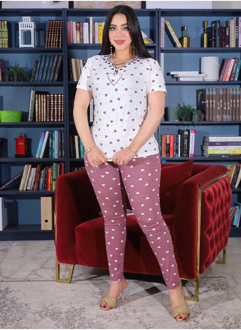 Star Tex - Womens Pajama Set - Pajamas for Women Summer - 2 Piece Pants and T-Shirt Embroidery Set - Different Graphic Patterns and Specially Designed for Comfort and Cooling in Sleep - Image 1