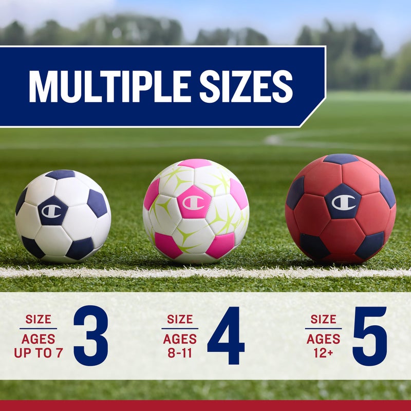 Champion Prodigy Soccer Ball (Size 3, White/Fierce Tide/Very Coral) â€“ Matte Finish, 32-Panel Design, Enhanced Control, PVC Cover & Butyl Bladder, for Indoor & Outdoor Training, Includes 6" Pump - Image 2