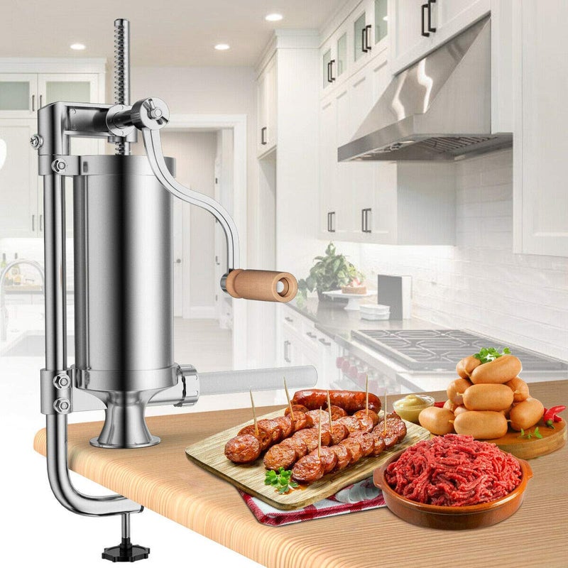 VolksRose VolksRose 25LBS15L Manual Sausage Filler Maker Meat Stuffer Filler Hand Operated Tool Vertical Stainless Steel Meat Sausage Stuffer 4 Sizes of FoodGrade Sausage Tubes Commercial Home Use 2 