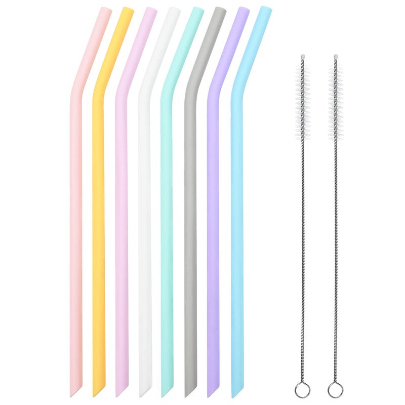 Veskaoty Reusable Silicone Drinking Straws 8 Pcs Long Flexible Straws with 2 Cleaning Brushes for 20 and 30 oz YetiRticOzark Tumblers BPA free no Rubber Taste
