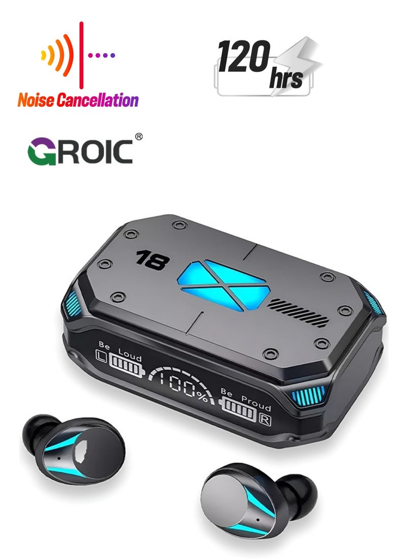 GROIC Black M41 Bluetooth Ear Buds, True Wireless Earbuds 120Hrs Playback with 1200mAh Battery, IPX7 Waterproof Bluetooth Earphones for Android, iPhone, PC, Laptop  - Image 1
