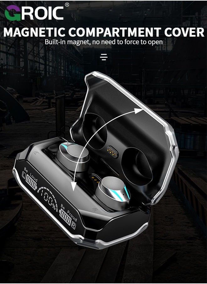 GROIC Black M41 Bluetooth Ear Buds, True Wireless Earbuds 120Hrs Playback with 1200mAh Battery, IPX7 Waterproof Bluetooth Earphones for Android, iPhone, PC, Laptop  - Image 3
