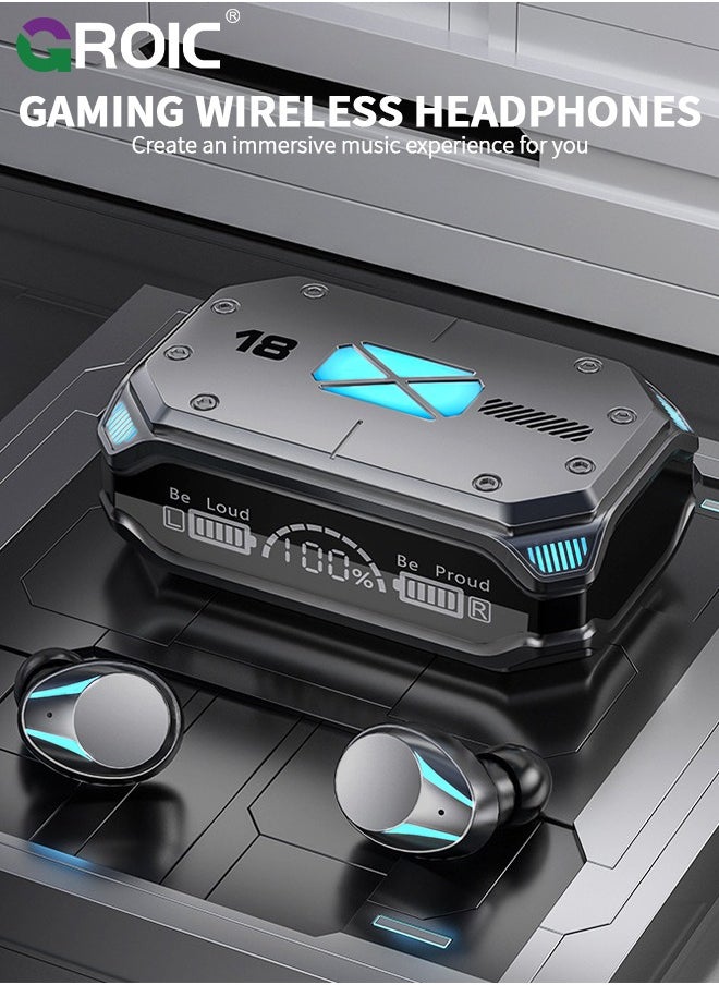 GROIC Black M41 Bluetooth Ear Buds, True Wireless Earbuds 120Hrs Playback with 1200mAh Battery, IPX7 Waterproof Bluetooth Earphones for Android, iPhone, PC, Laptop  - Image 2
