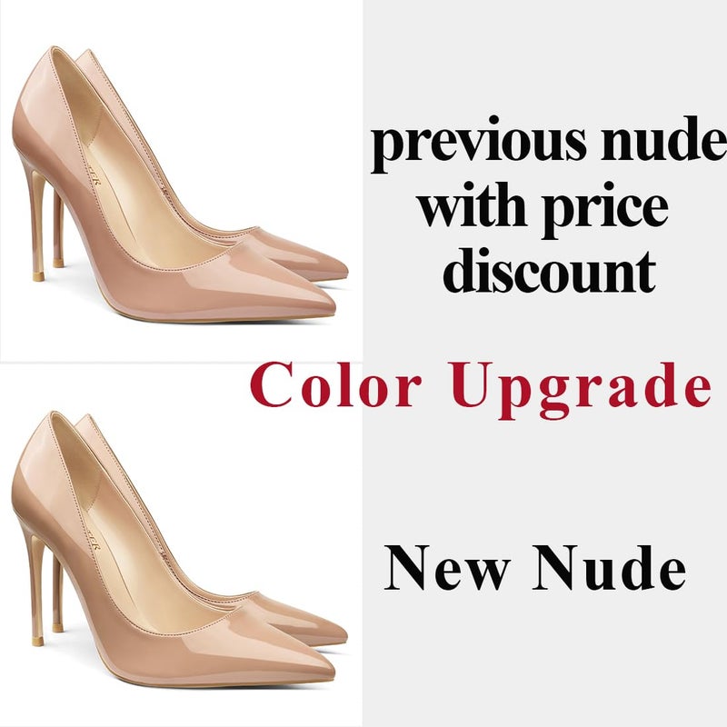 COLETER Women's 4 Inch Pumps Pointy Toe Wedding Dress Shoes Slip on Stiletto Pumps Patent Nude 8US - Image 4