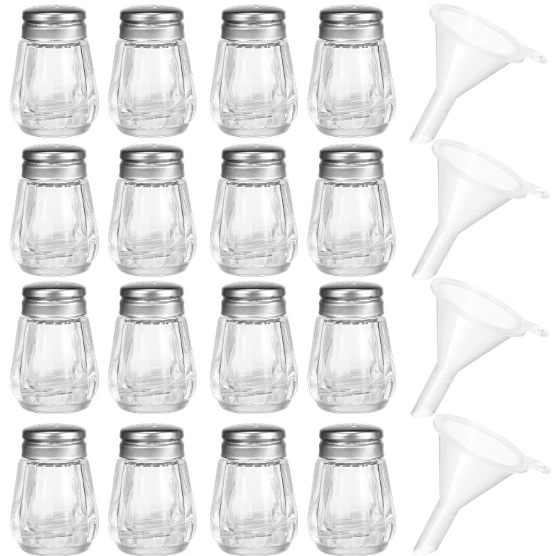 Potchen 12 Pcs Cube Shape Mini Salt and Pepper Shakers Bulk 05 oz Small Cube Glass Spice Shaker with Plastic Mini Funnels for Wedding Kitchen Restaurant Travel Camp Party Sliver