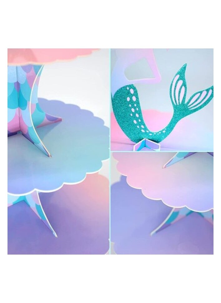 AtrauX Mermaid Cake Stand 3 Tier Mermaid Party Supplies Cupcake Stand, Party Decortions for Mermaid Theme Party Baby Shower Birthday Party Supplies  - Image 3