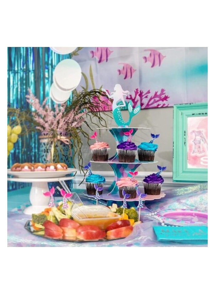 AtrauX Mermaid Cake Stand 3 Tier Mermaid Party Supplies Cupcake Stand, Party Decortions for Mermaid Theme Party Baby Shower Birthday Party Supplies  - Image 4