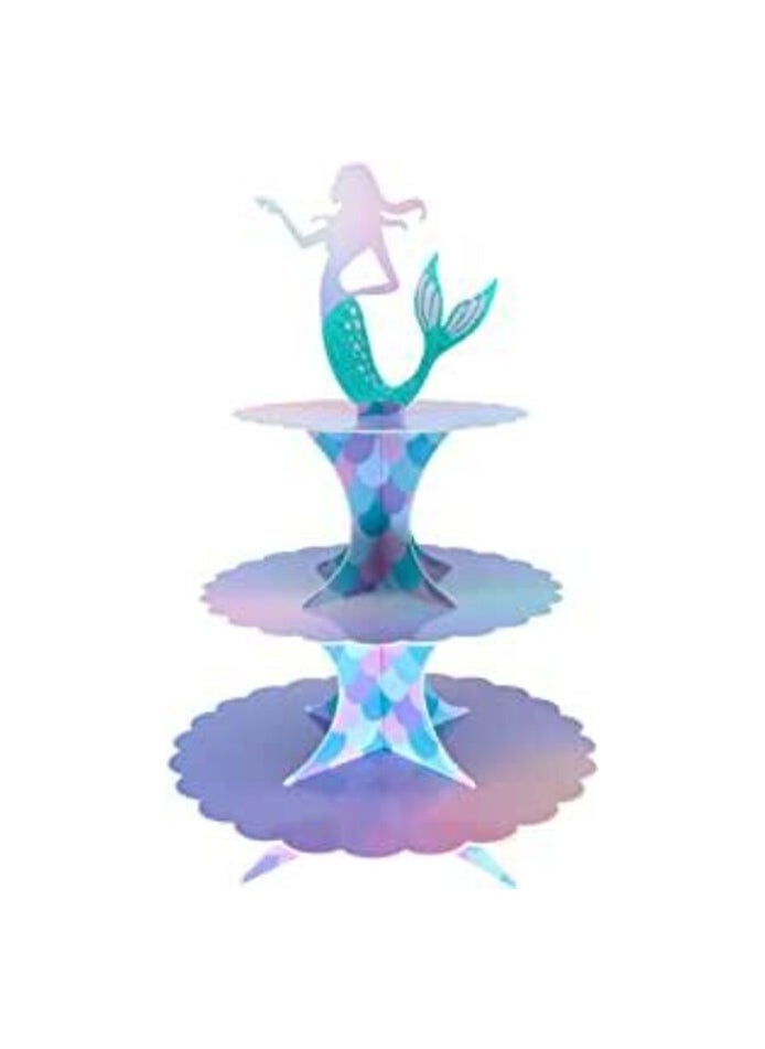 AtrauX Mermaid Cake Stand 3 Tier Mermaid Party Supplies Cupcake Stand, Party Decortions for Mermaid Theme Party Baby Shower Birthday Party Supplies  - Image 1