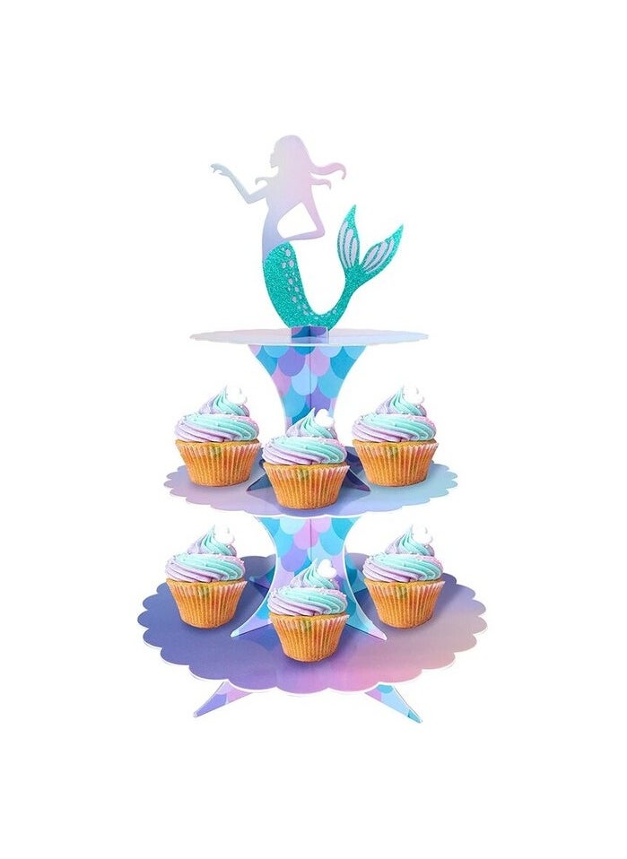 AtrauX Mermaid Cake Stand 3 Tier Mermaid Party Supplies Cupcake Stand, Party Decortions for Mermaid Theme Party Baby Shower Birthday Party Supplies  - Image 2
