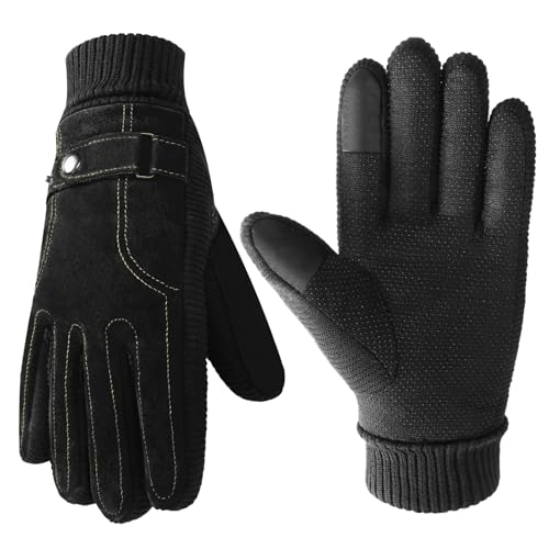 Nimalpal ZZLK Winter Gloves for Men, Leather Gloves Mens Thermal GloveTouch Screen Resistant Windproof for Running Cycling Driving Hiking for Men - Image 1