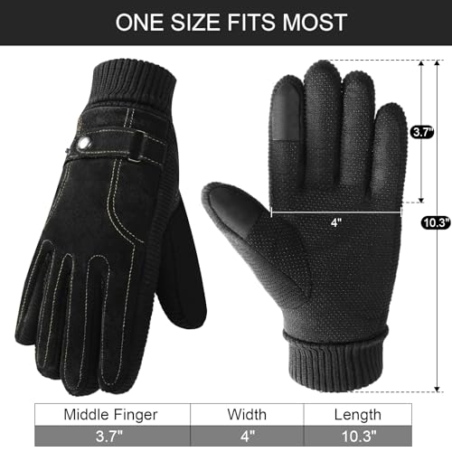 Nimalpal ZZLK Winter Gloves for Men, Leather Gloves Mens Thermal GloveTouch Screen Resistant Windproof for Running Cycling Driving Hiking for Men - Image 5