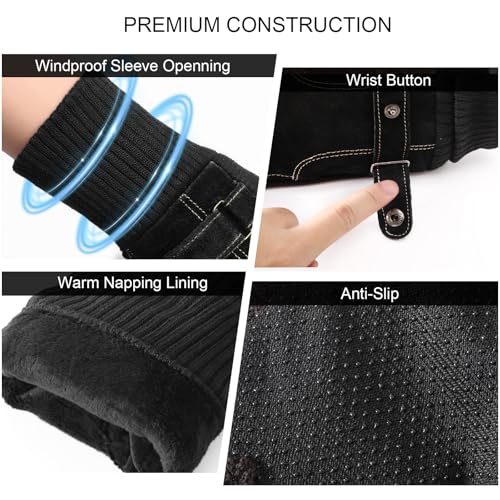 Nimalpal ZZLK Winter Gloves for Men, Leather Gloves Mens Thermal GloveTouch Screen Resistant Windproof for Running Cycling Driving Hiking for Men - Image 4