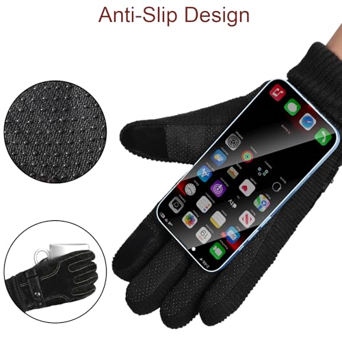 Nimalpal ZZLK Winter Gloves for Men, Leather Gloves Mens Thermal GloveTouch Screen Resistant Windproof for Running Cycling Driving Hiking for Men - Image 3