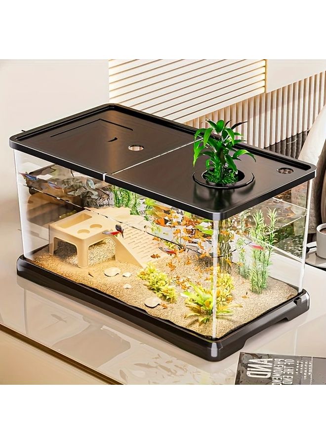حوض أسماك شفاف بحجم متوسط مع غطاء من مادة ABS للسلاحف وأسماك الزينة - Image 5