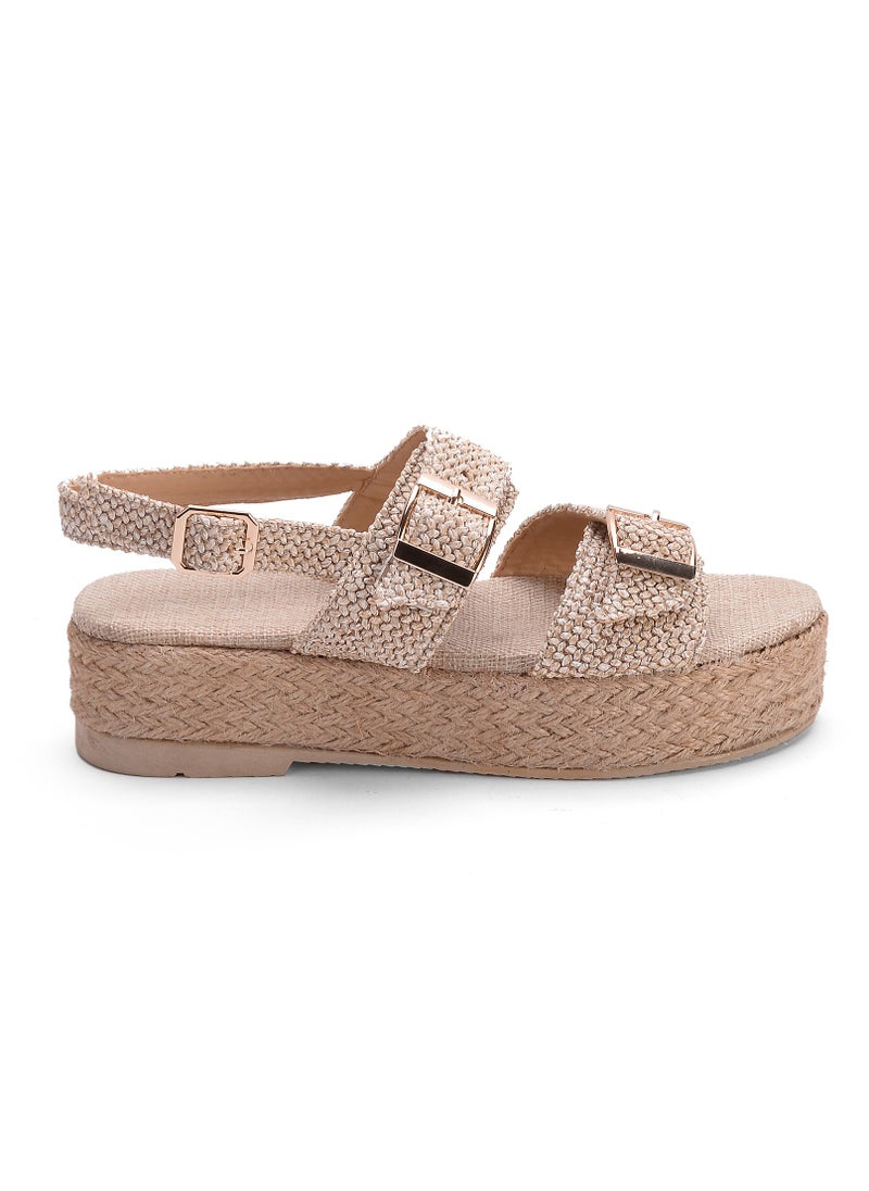 LIFESTYLISH Sandal Flat Burlap With Buckle Elegant K-18 - Beige  - Image 2