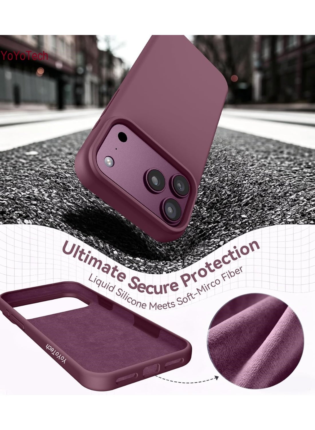 Yoyotech Silicone Case With Microfiber Lining For Iphone 18 Pro Max - Cherry