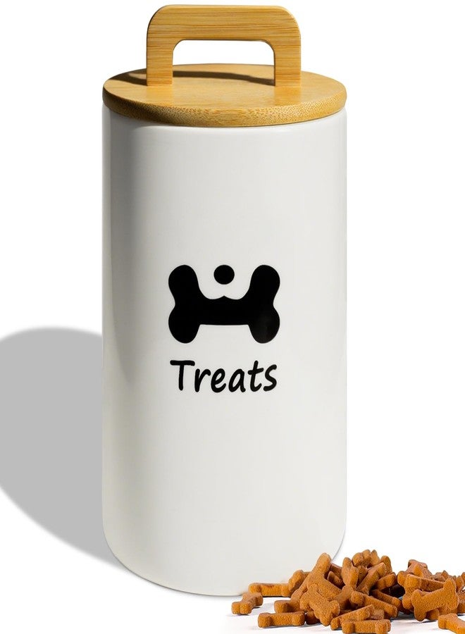 NIXBYO Dog Treat Container Airtight - 5 Inch Wide x 8.7 Inch White Ceramic Dog Treat Jar for Kitchen Counter, Doggie Cookie Jar with Airtight Bamboo Lid - Farmhouse Style Dog Food Storage Container - Image 1