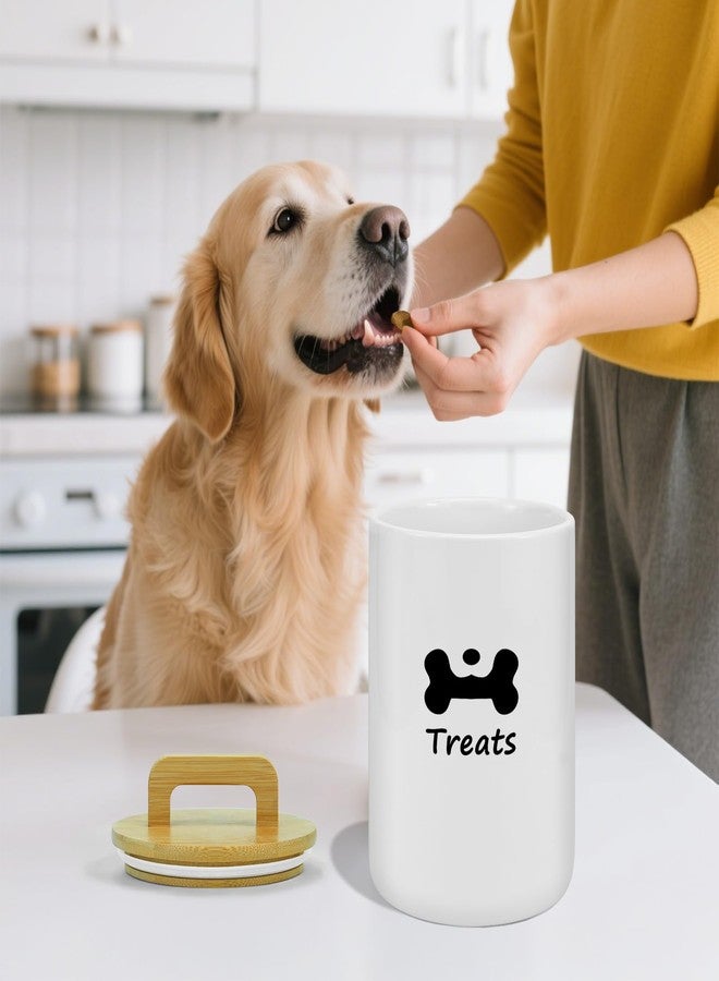 NIXBYO Dog Treat Container Airtight - 5 Inch Wide x 8.7 Inch White Ceramic Dog Treat Jar for Kitchen Counter, Doggie Cookie Jar with Airtight Bamboo Lid - Farmhouse Style Dog Food Storage Container - Image 5