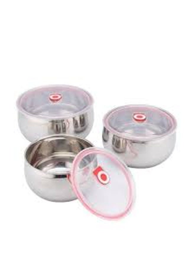 طقم للثلاجة الاستانلس 3 قطع (غلق محكم)  مصنوع من ستانلس استيل متين وجودة عالية مع غطاء بلاستيكي يحتوي على فتحة - Image 1