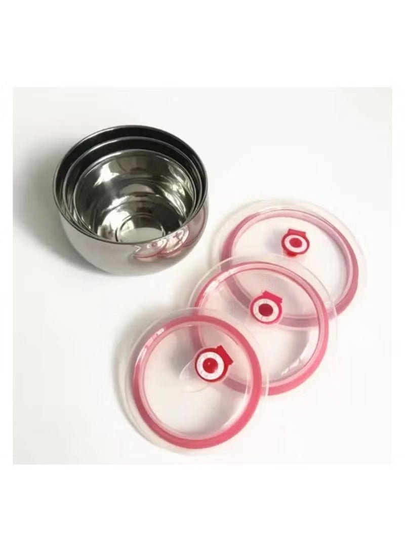 طقم للثلاجة الاستانلس 3 قطع (غلق محكم)  مصنوع من ستانلس استيل متين وجودة عالية مع غطاء بلاستيكي يحتوي على فتحة - Image 3