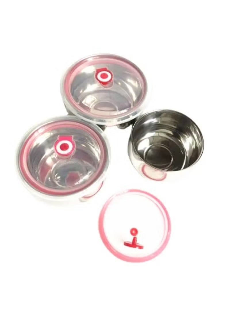 طقم للثلاجة الاستانلس 3 قطع (غلق محكم)  مصنوع من ستانلس استيل متين وجودة عالية مع غطاء بلاستيكي يحتوي على فتحة - Image 2