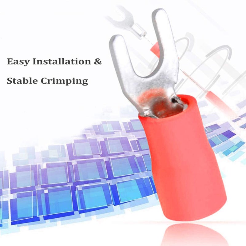 Teansic 500 Pcs Insulated Fork Spade Wire Connector #8 U-Type Electrical Crimp Terminals 22-16 AWG- Red - Image 5