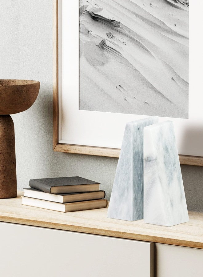 Ottimo Polished Heavy Stone Marble 6" Book Ends for Bookshelf Decor, Home, Office or Kitchen Shelves. Heavy, Triangular, and Decorative Book Stopper with Anti-Slip Pads, Great Gift Idea (White) - Image 3
