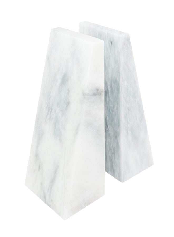 Ottimo Polished Heavy Stone Marble 6" Book Ends for Bookshelf Decor, Home, Office or Kitchen Shelves. Heavy, Triangular, and Decorative Book Stopper with Anti-Slip Pads, Great Gift Idea (White) - Image 1